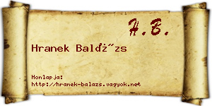 Hranek Balázs névjegykártya